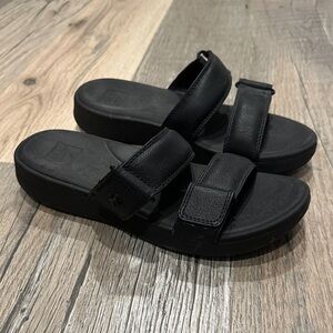Black Slide Sandals with Adjustable Straps - Women's
